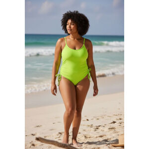 Shade & Shore Adjustable Drawstring Swimsuit Color: Neon Green Size: XL